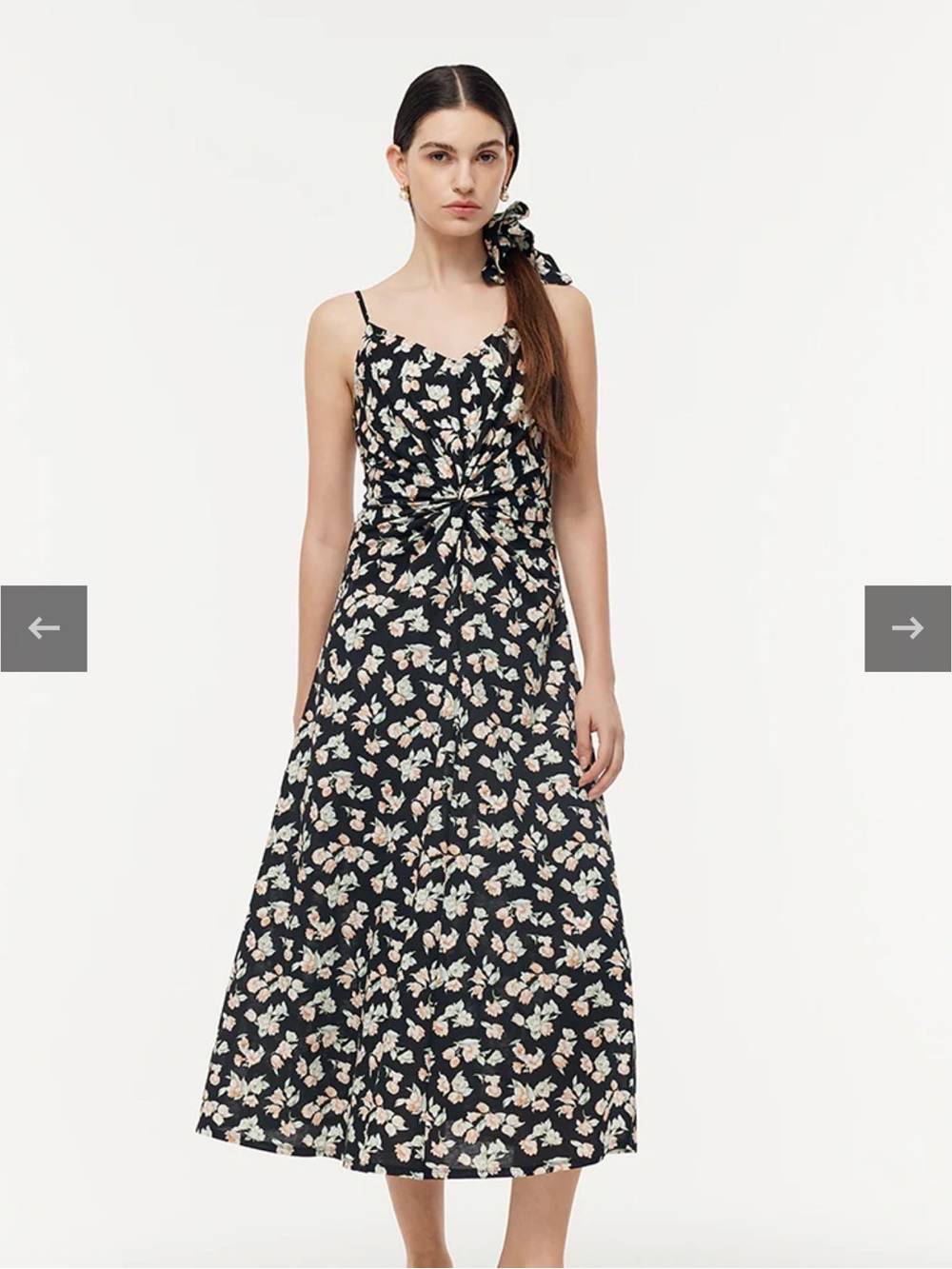 Floral Twist-Front Midi 100% cotton Dress - Black Floral